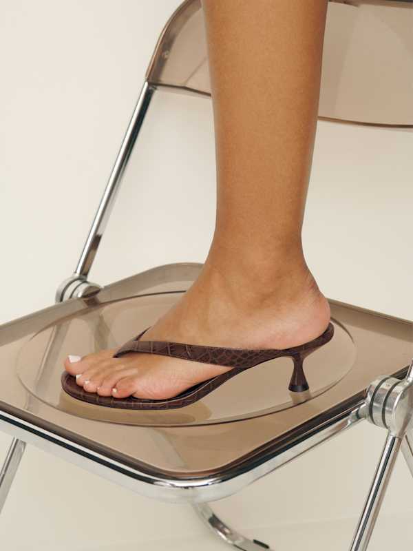 Sophie Heeled Sandal - Brown Croc-effect