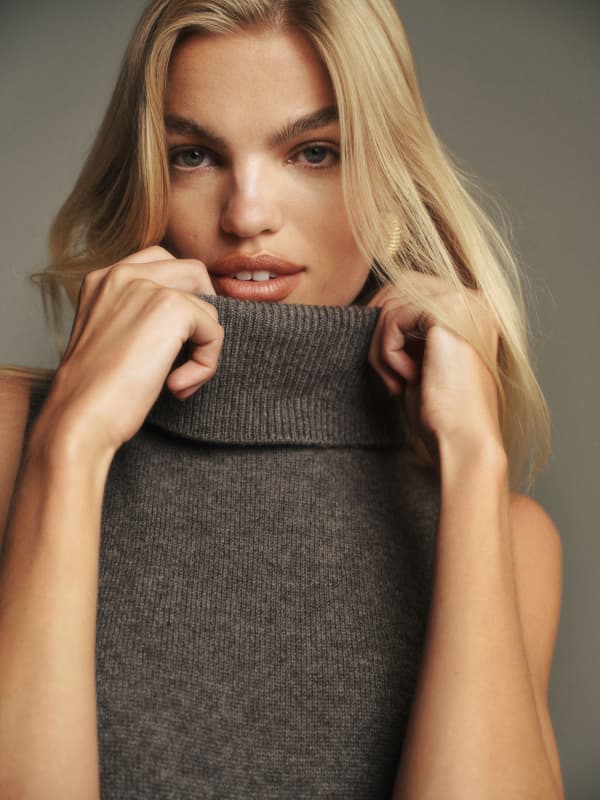 Holland Cashmere Turtleneck Sweater Dress - Thunder