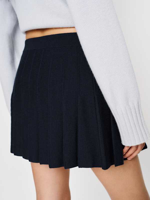 Mina Regenerative Merino Pleated Skirt - Navy