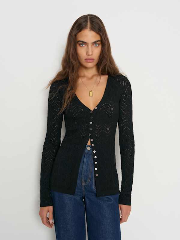 Sutton Regenerative Merino Open Knit Sweater - Black