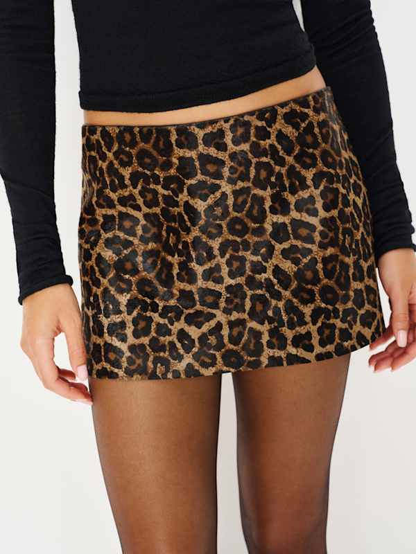 Veda Carla Low Waist Leather Skirt - Leopard Haircalf