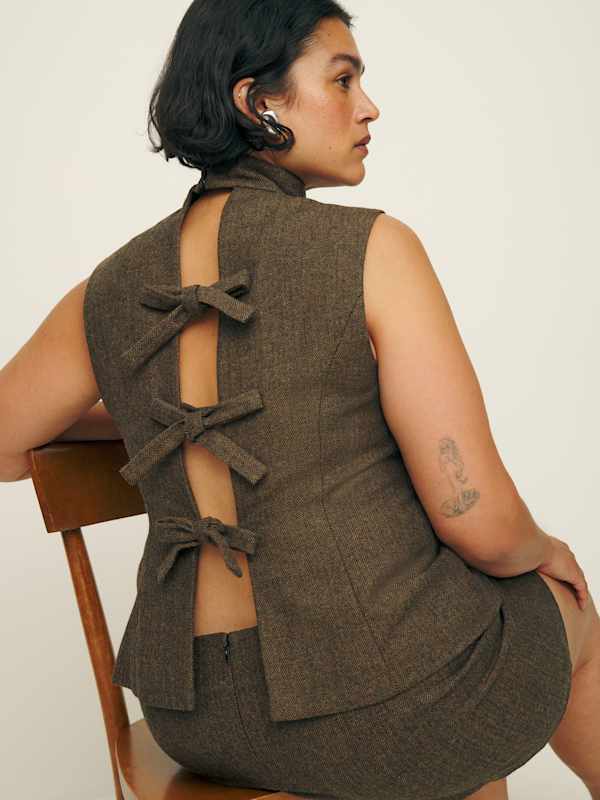 Sutton Top Es - Brown Herringbone