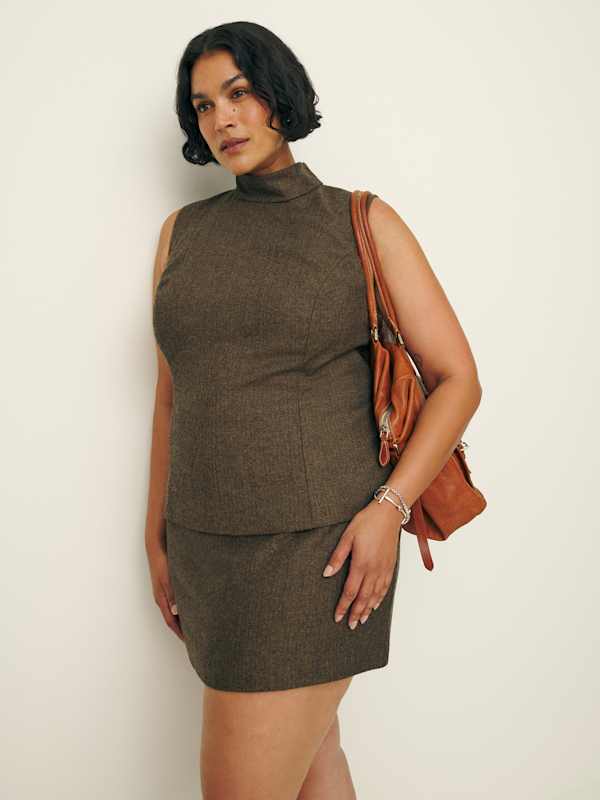 Sutton Top Es - Brown Herringbone