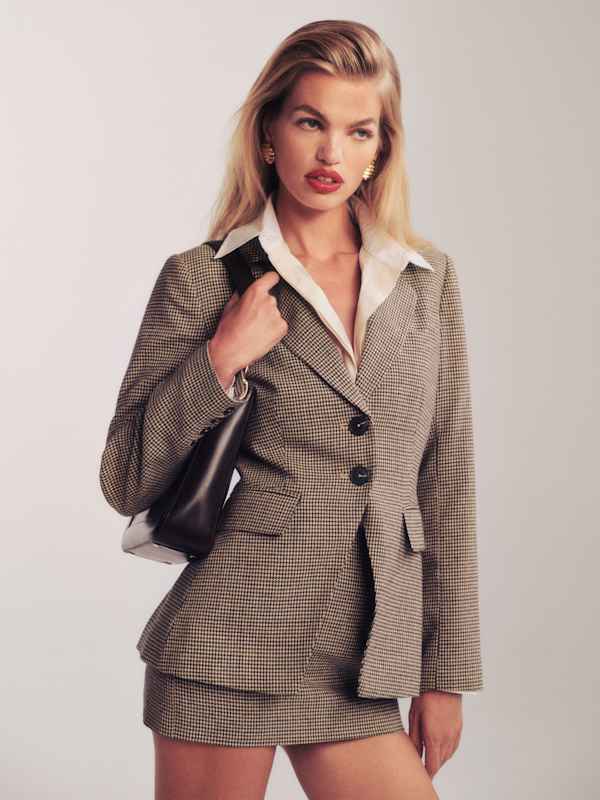 Bondi Blazer - Tan Houndstooth