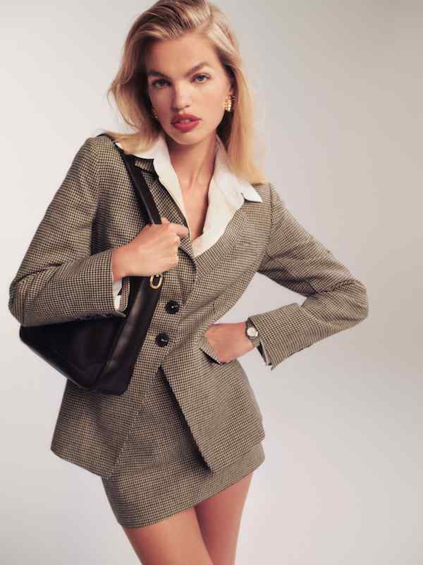 Bondi Blazer - Tan Houndstooth