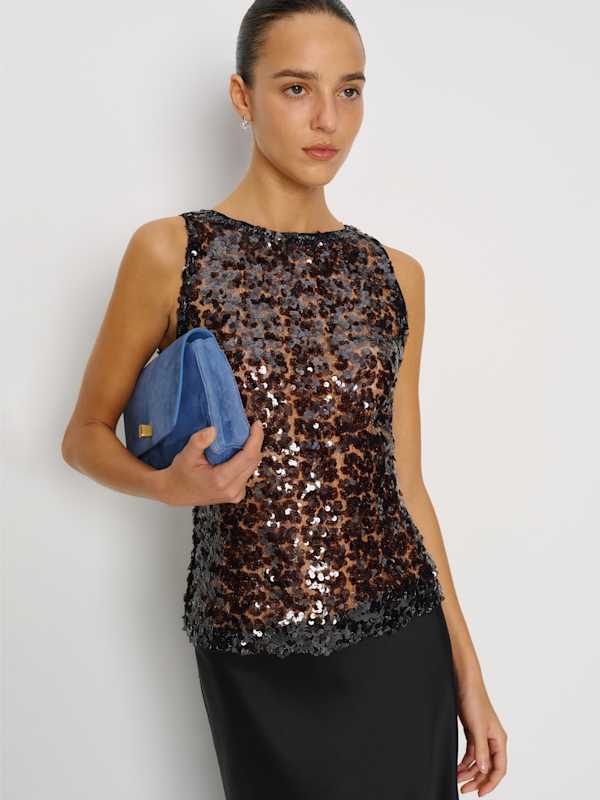 Lisa Knit Top - Black Sheer Sequin