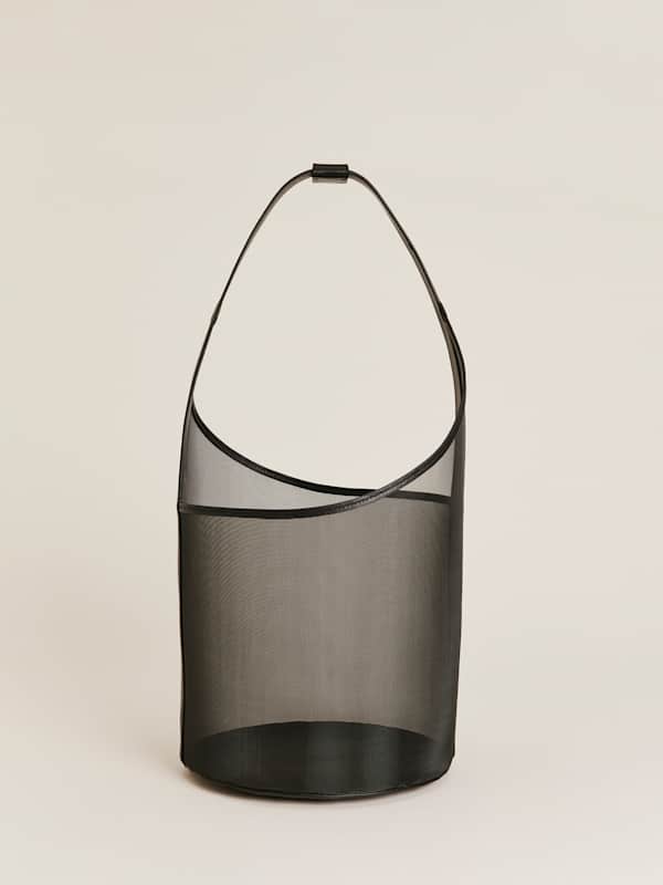 Medium Mesh Silvana Bucket Bag - Black Mesh