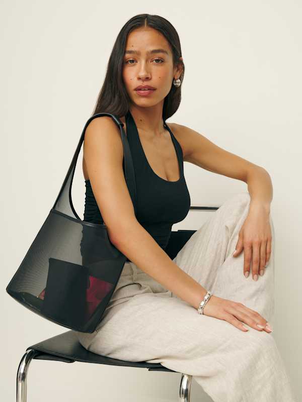 Medium Mesh Silvana Bucket Bag - Black Mesh