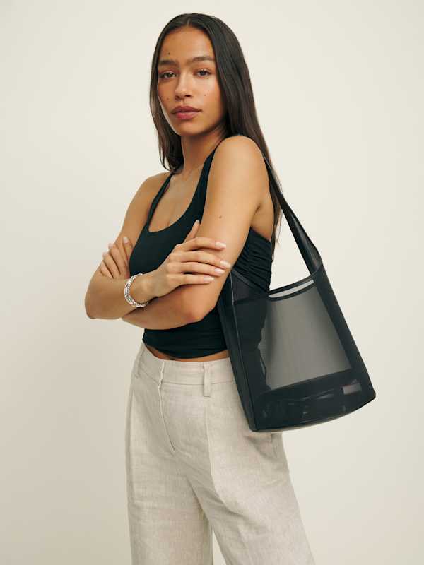 Medium Mesh Silvana Bucket Bag - Black Mesh