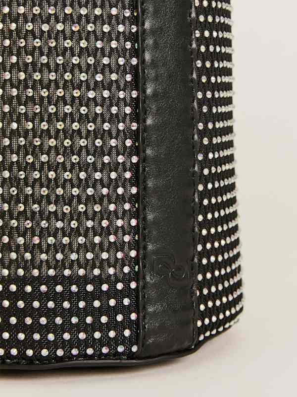 Small Mesh Silvana Bucket Bag - Black Sparkle Mesh