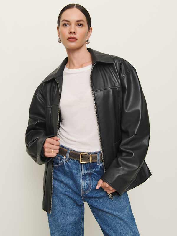 Veda Bennett Oversized Leather Bomber - Black