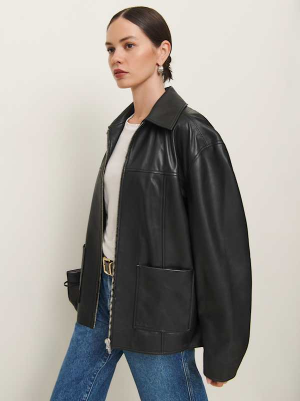 Veda Bennett Oversized Leather Bomber - Black