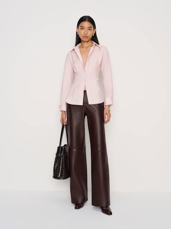 Pantalon taille basse en cuir Veda Vida - Merlot