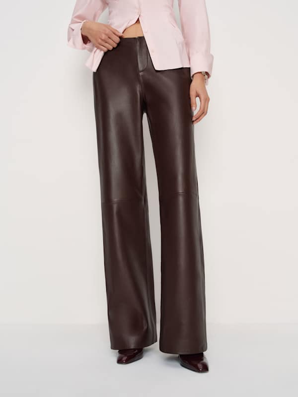 Pantalon taille basse en cuir Veda Vida - Merlot