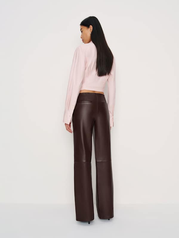 Pantalon taille basse en cuir Veda Vida - Merlot