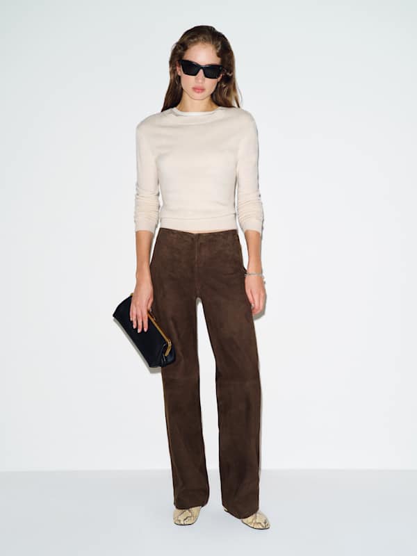 Veda Vida Low Rise Leather Pant - Mole Suede