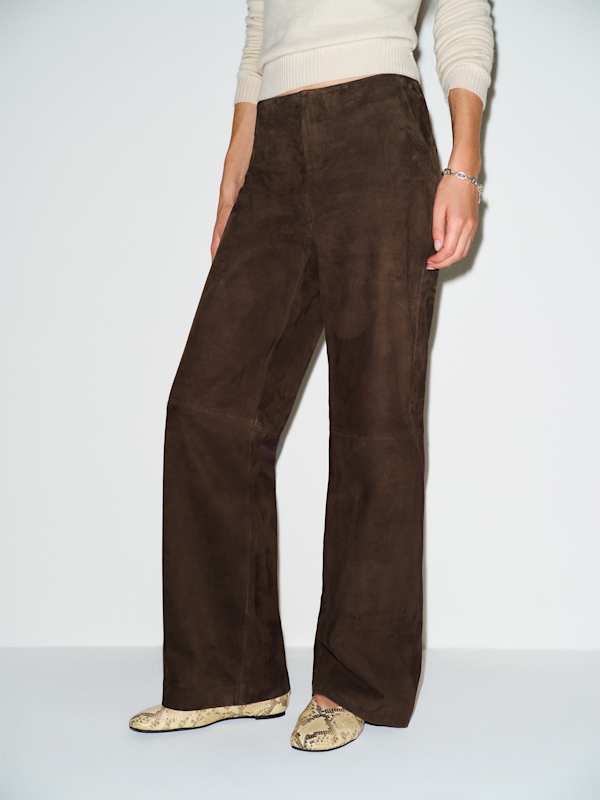 Veda Vida Low Rise Leather Pant - Mole Suede