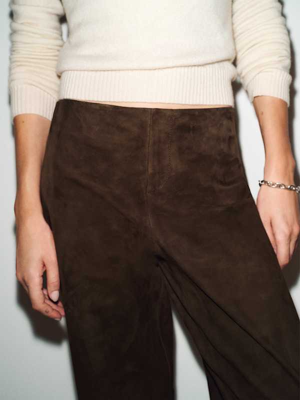 Veda Vida Low Rise Leather Pant - Mole Suede