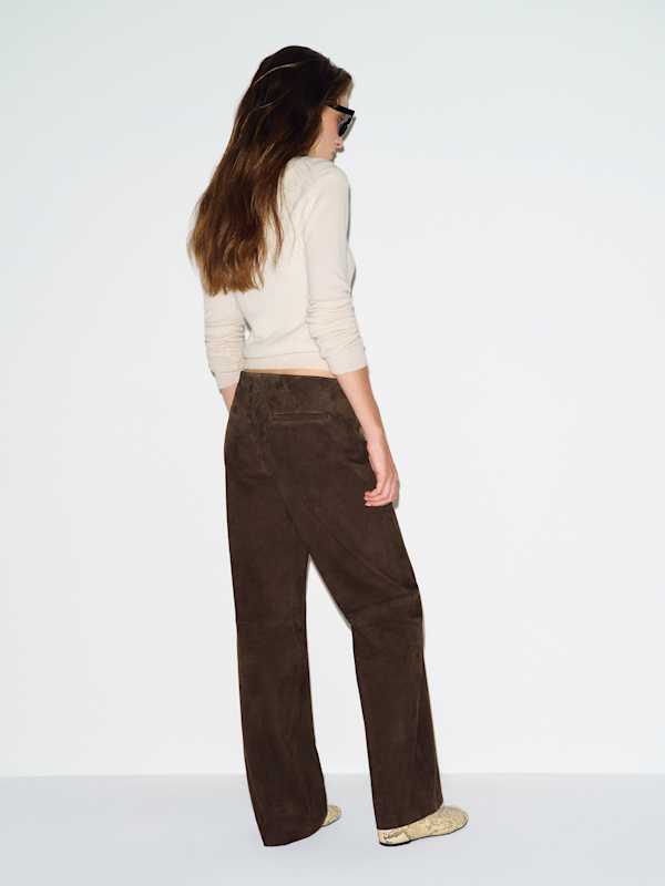 Veda Vida Low Rise Leather Pant - Mole Suede