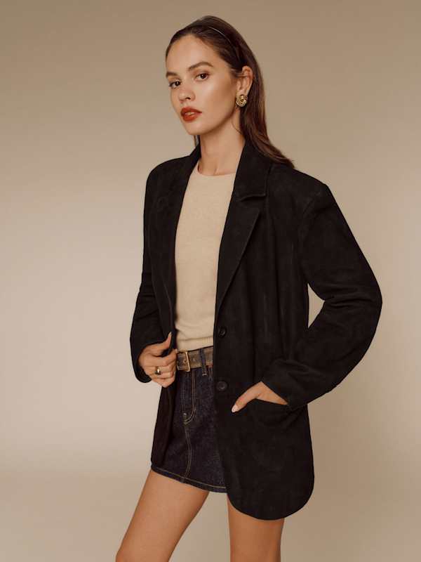 Veda Leon Oversized Blazer - Black Suede