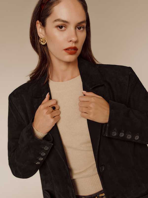 Veda Leon Oversized Blazer - Black Suede