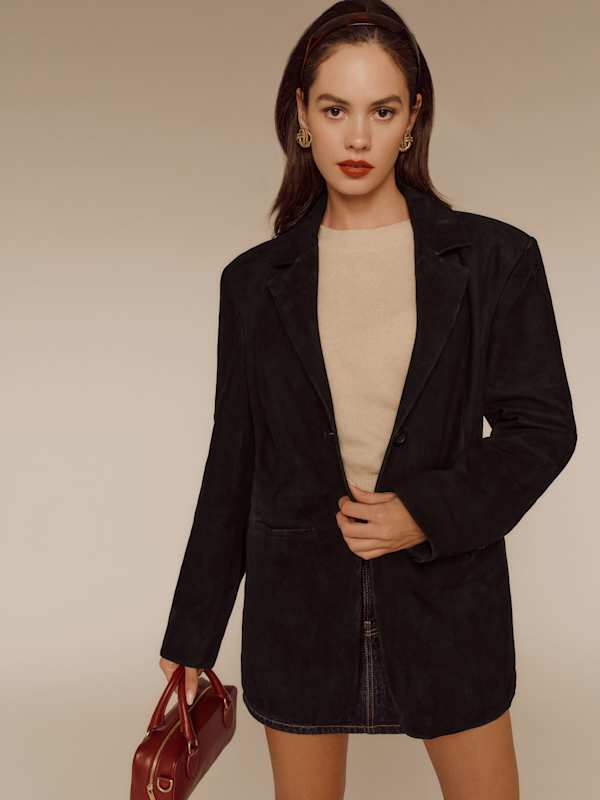 Veda Leon Oversized Blazer - Black Suede