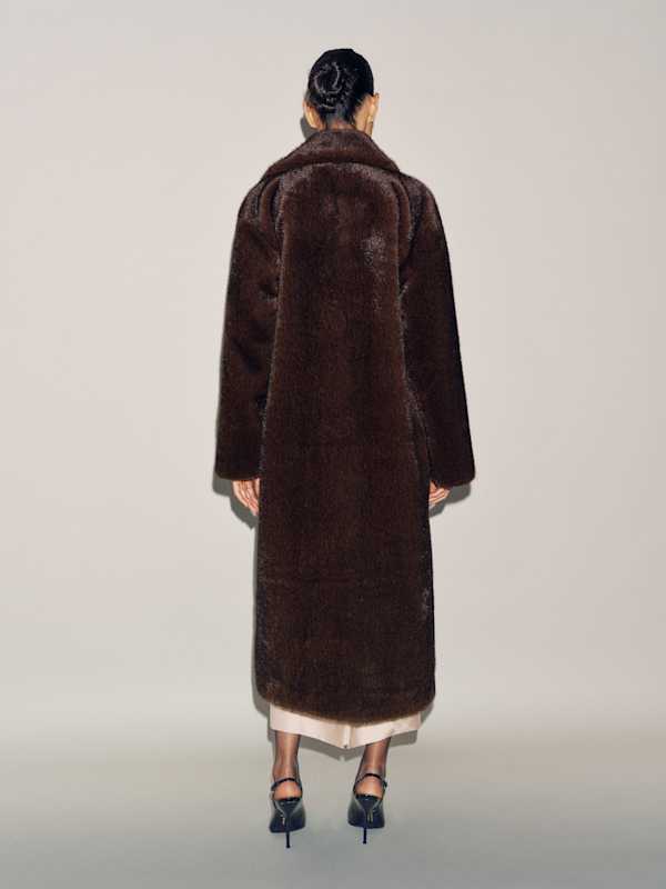 Chloe Faux Fur Oversized Coat - Chocolate Brown