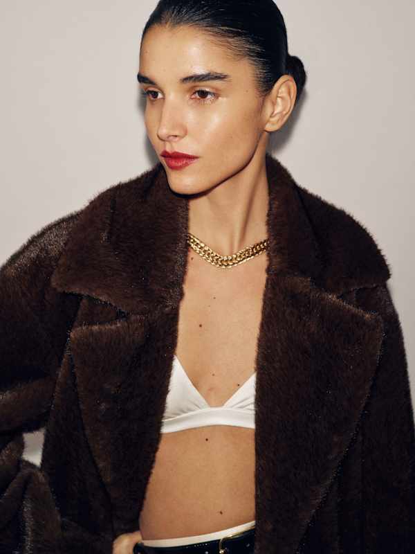 Chloe Faux Fur Oversized Coat - Chocolate Brown