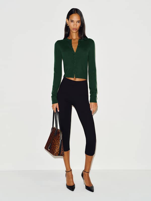 Caspia Cashmere Cropped Cardigan - Dark Pine