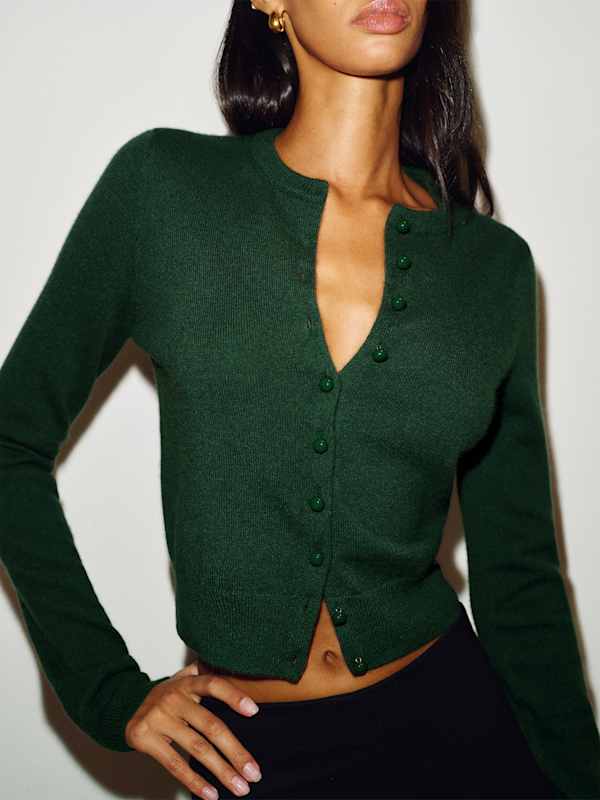 Caspia Cashmere Cropped Cardigan - Dark Pine