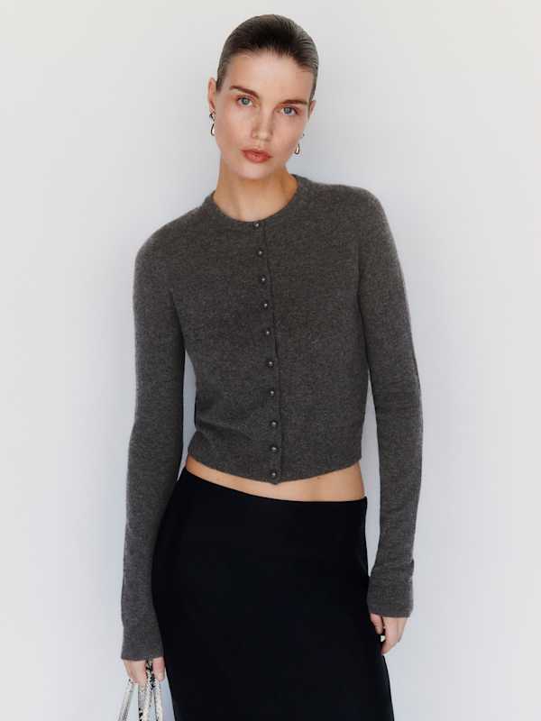 Caspia Cashmere Cropped Cardigan - Flannel