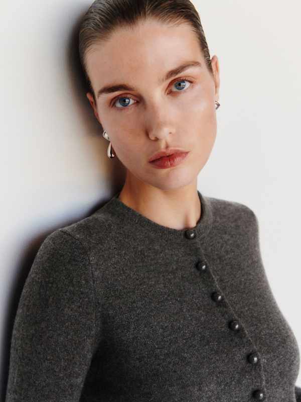 Caspia Cashmere Cropped Cardigan - Flannel