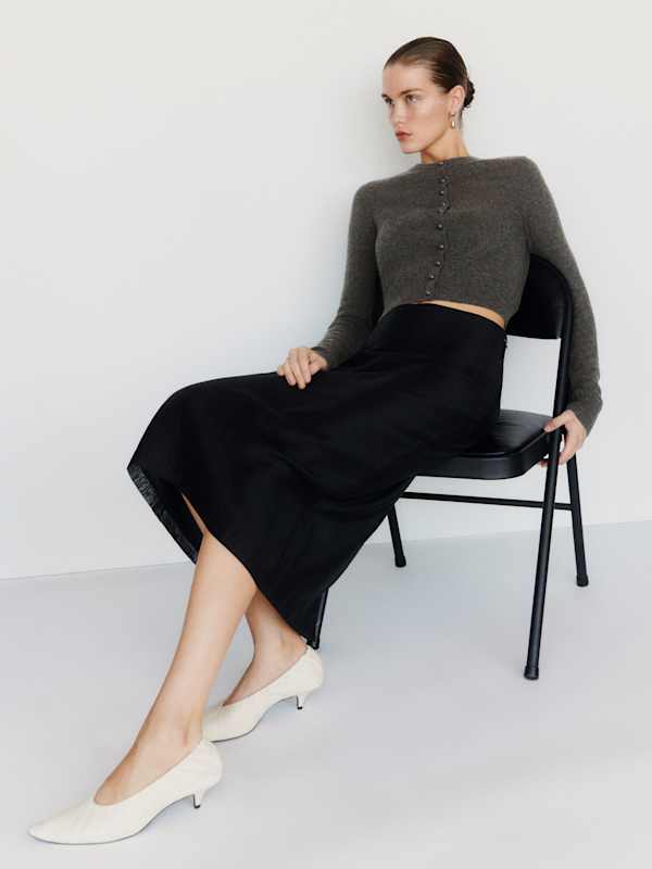 Caspia Cashmere Cropped Cardigan - Flannel