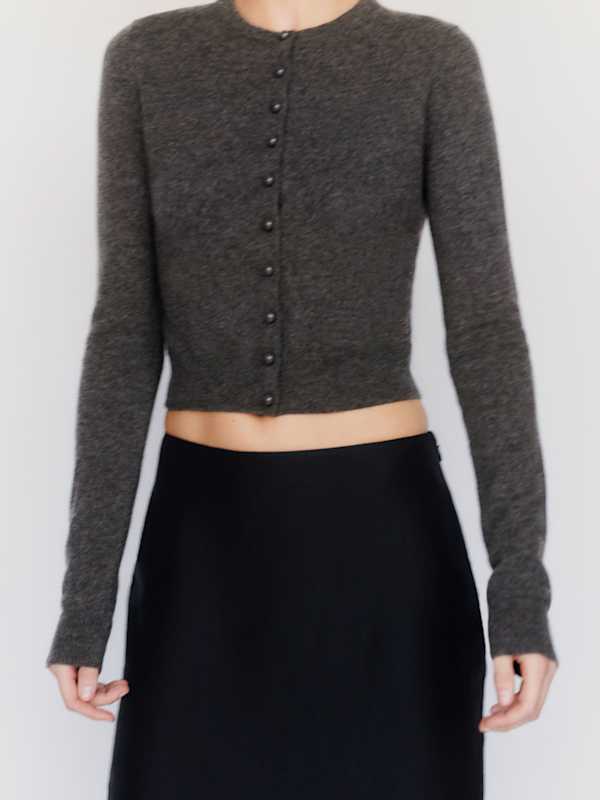 Caspia Cashmere Cropped Cardigan - Flannel
