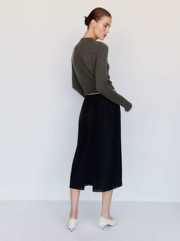 Caspia Cashmere Cropped Cardigan - Flannel
