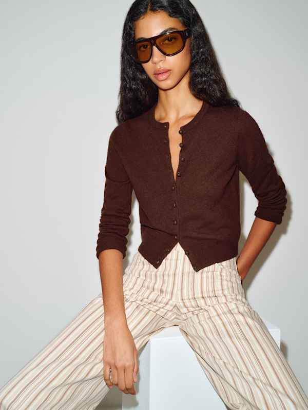 Caspia Cashmere Cropped Cardigan - Mahogany