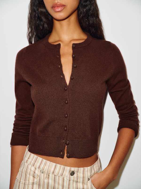 Caspia Cashmere Cropped Cardigan - Mahogany