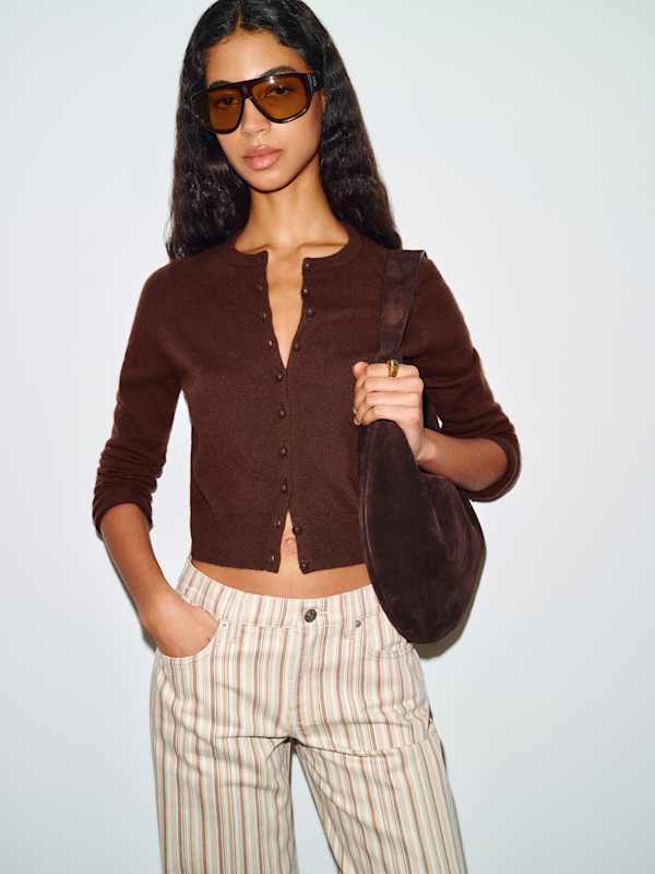 Caspia Cashmere Cropped Cardigan - Mahogany