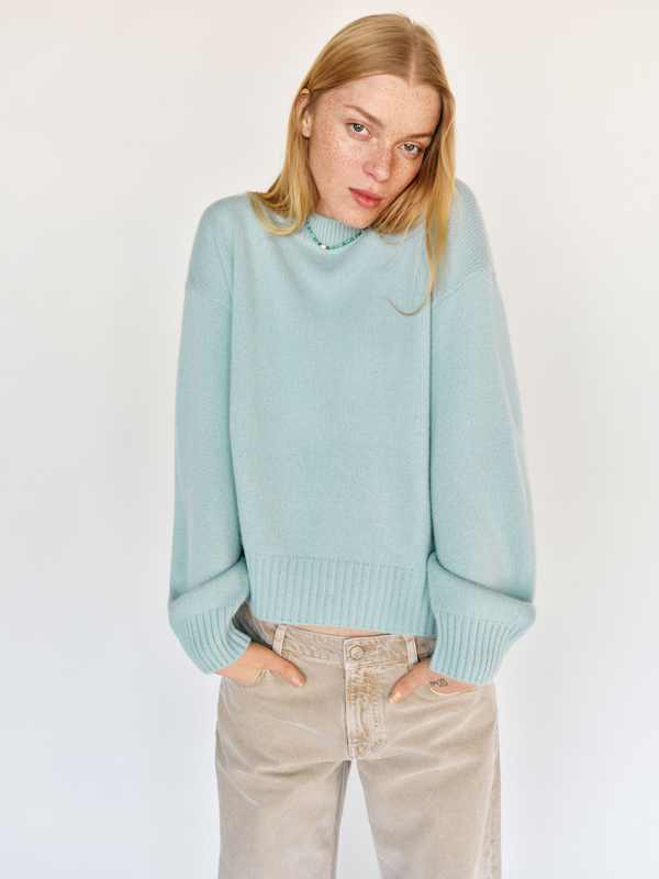 Cove Cashmere Oversized Crew - Aquamarine