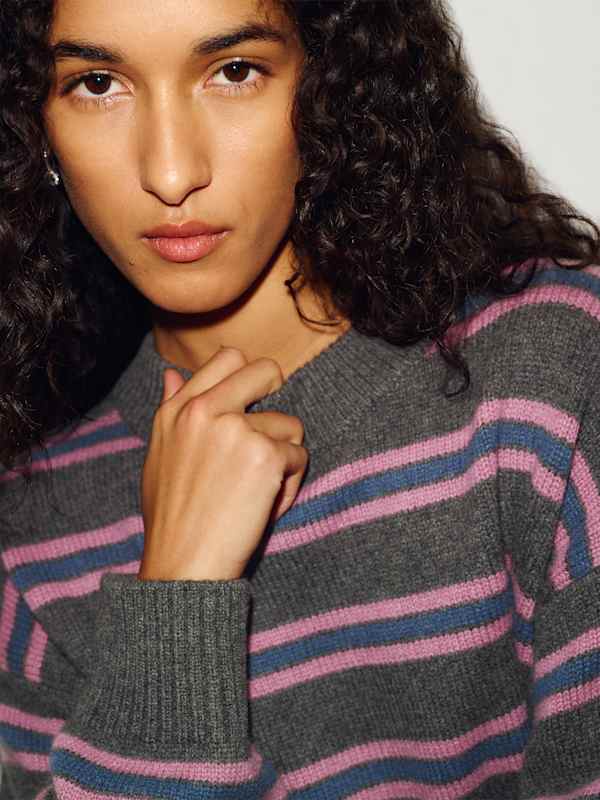 Cove Cashmere Oversized Crew - Flannel Narcissus Stripe