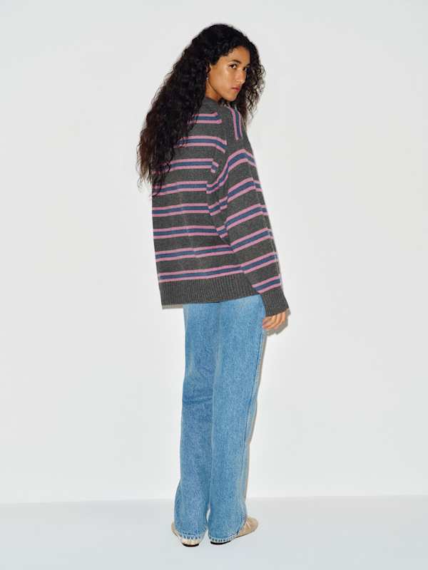 Cove Cashmere Oversized Crew - Flannel Narcissus Stripe