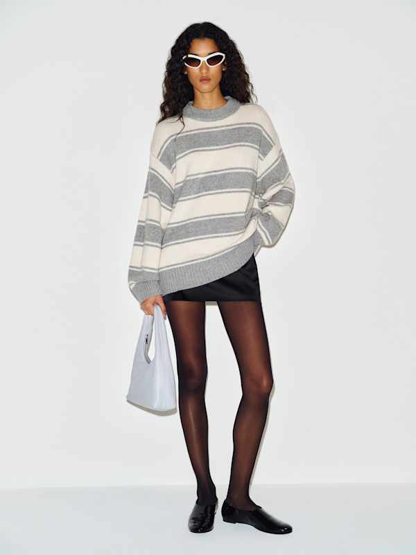 Cove Cashmere Oversized Crew - Husky Fior Di Latte Stripe