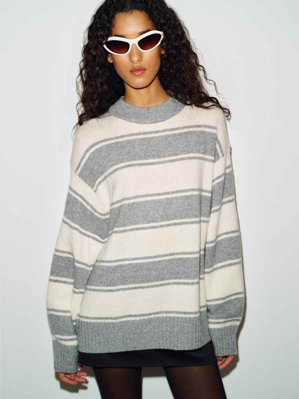 Cove Cashmere Oversized Crew - Husky Fior Di Latte Stripe