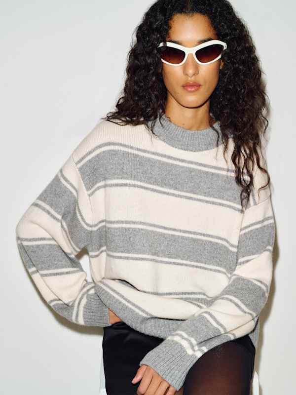 Cove Cashmere Oversized Crew - Husky Fior Di Latte Stripe
