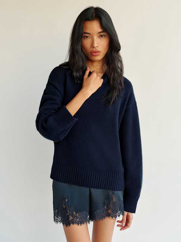 Cove Cashmere Oversized Crew - Navy