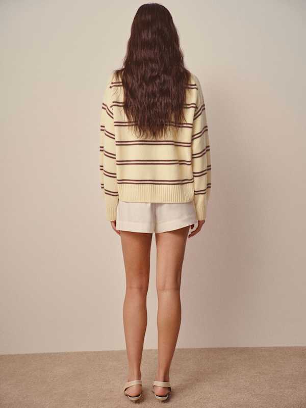 Cove Cashmere Oversized Crew - Parmesan Mahogany Double Stripe