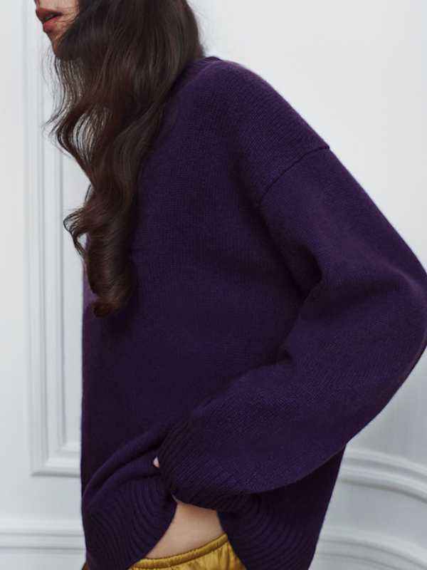 Cove Cashmere Oversized Crew - Purple