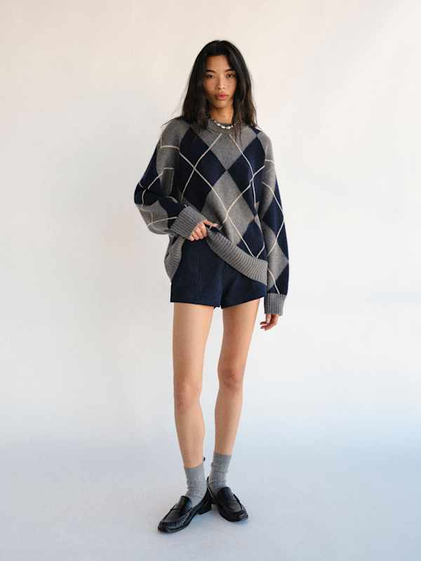 Pull ras-du-cou oversize en cachemire Cove - Tonnerre Multi Argyle