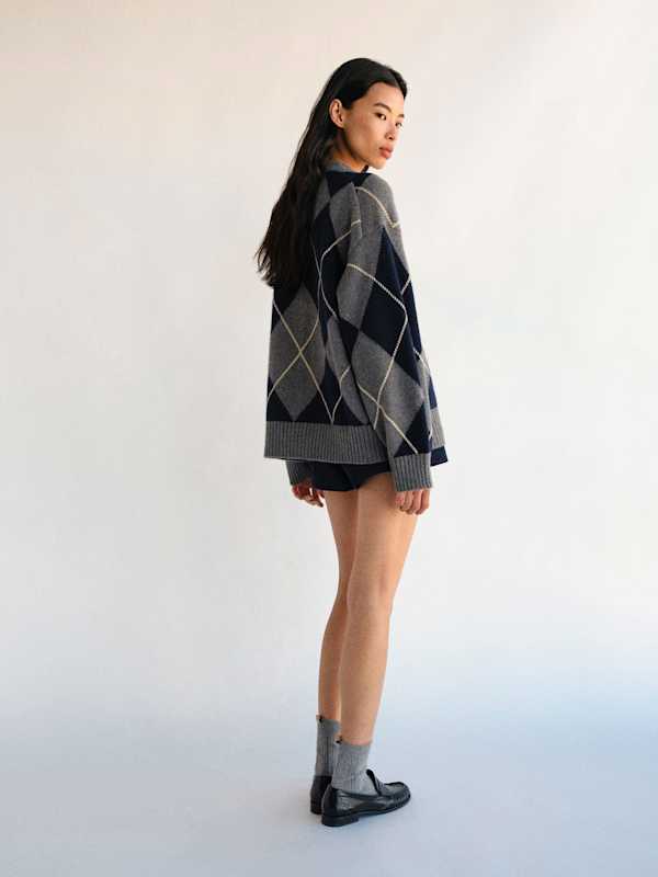 Pull ras-du-cou oversize en cachemire Cove - Tonnerre Multi Argyle