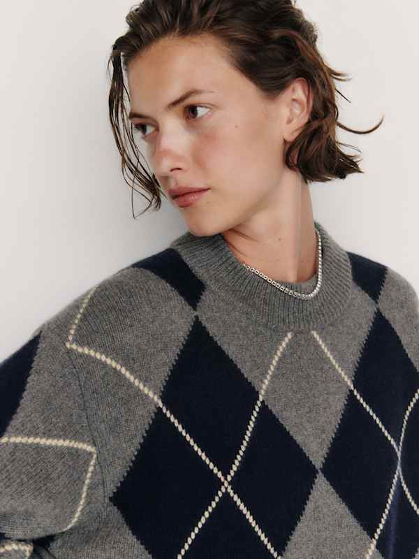 Cove Cashmere Oversized Crew - Thunder Multi Argyle